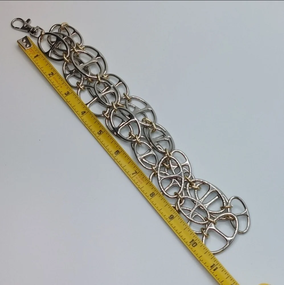 Women's Gold Silver Two Tone Mariner Chain Metal Belt 43 Inches Long - Picture 5 of 5